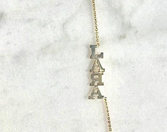Small Initial NAME Necklace | 14k Solid Yellow + White Gold