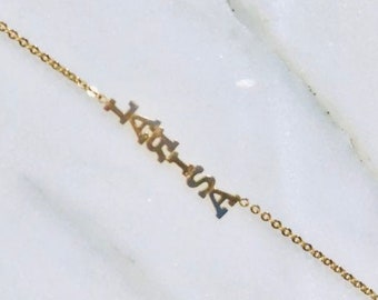 Mini Initial NAME Necklace | 14k Solid Yellow + White Gold
