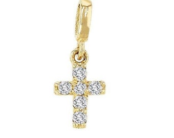 Cruz de bebé de oro amarillo de 14 k con diamantes de 4 x 5 mm