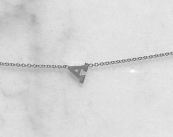 Small Initial Necklace | 14k Solid White + Yellow Gold