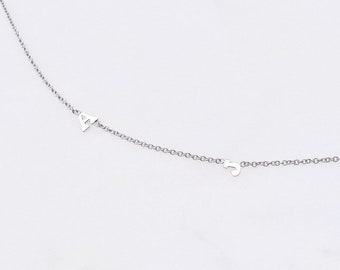 Mini Double Initial Necklace | 14k Solid Yellow & White Gold