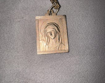 Diamond Dust Solid 14k Yellow Rose White Gold Italian Style Virgin Mary Pendant unisex