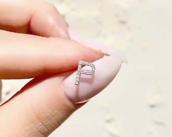 Pave Diamond Initial Stud Earring | 14k Solid Rose/Yellow/White Gold