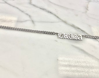 Custom Gothic Font NamePlate Necklace Personalize Sterling Silver 14k Yellow + Rose Gold
