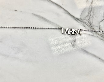 Custom NamePlate Necklace Personalize Sterling Silver 14k Yellow + Rose Gold