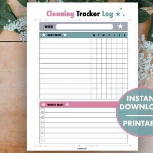 Cleaning Tracker Log , Cleaning checklist, Daily Cleaning, Weekly Cleaning Organizer - Editable PDF - Letter & A5 Sizes *INSTANT DOWNLOAD*
