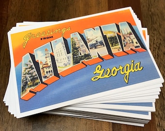 Vintage Inspired Atlanta Postcard -- Choose Your Quantity: 1, 3, 5, 10, or 20-Pack -- Bulk Options Available