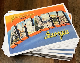 Vintage Style Atlanta Postcard (New) - Choose Your Quantity | Retro 4x6&quot; Greetings from Atlanta Georgia Souvenir Cards, Invitations, Gifts