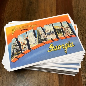 Karta pocztowa z Atlanty w stylu vintage (nowa) — 1, 3, 5, 10 lub 20 sztuk | Dostępne opcje hurtowe | Retro Greetings from Atlanta Georgia Stationary