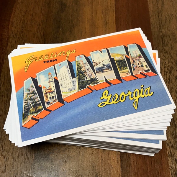 Vintage Inspired Atlanta Postcard -- Choose Your Quantity: 1, 3, 5, 10, or 20-Pack -- Bulk Options Available