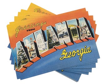 Atlanta Postcards - Choose Your Quantity | Retro ATL Georgia Souvenir, Save The Dates, Party Favors, Invitations, Gifts - Bulk Options