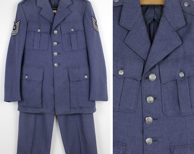 Vintage 1960s US Air Force Dress Blues Uniform 38R /// Authentic 1960s