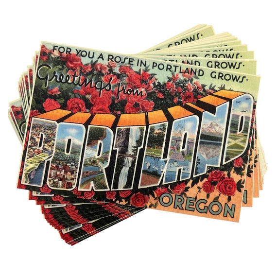 Retro Portland Postcards • Large Letter Oregon Souvenir Card, Save the Date, Bulk Party Favors