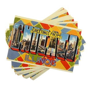 Chicago Postkarte im Vintage Stil (Neu) - 1, 3, oder 5er Pack | "Retro 4x6 ""Greetings from Illinois Souvenir Reproduktion Karten, Einladungen."