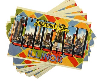 Vintage Style Chicago Postcard (New) - Choose Your Quantity | Retro 4x6&quot; Greetings from Illinois Souvenir Cards, Invitations, Gifts