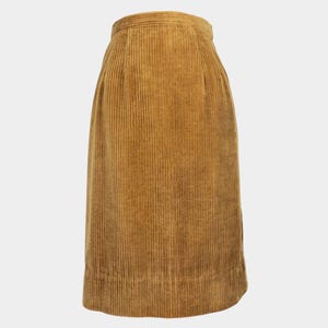 Vintage 70s Handmade Corduroy Midi Skirt // Retro High Waist Tan Twee Mid Length Secretary Skirt