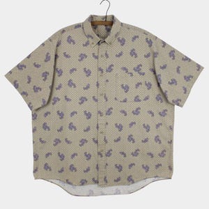 Vintage 80s / 90s Paisley Button Down Shirt - Size XL // Retro Men&#39;s Geometric Print Collared Short Sleeve Oxford Shirt