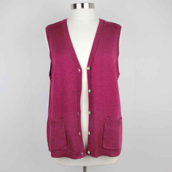 Vintage 90s Maroon Sweater Vest with Pockets  ///… - image 4