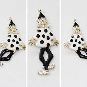 Vintage 2.5&quot; Articulated Dancing Clown Brooch Pin - Choose Your Quantity // Retro Deadstock Enamel Rhinestone Jester Gift, Party Favors