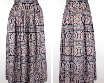 Vintage 80s / 90s Printed Midi Skirt with Pockets  ///  Retro Lombardi Inc. High Waist Brocade Mid Length Formal Skirt