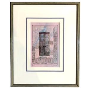 Lámina artística firmada y rara de Lee Reynolds Burr (1988) // Boceto artístico vintage numerado y enmarcado de Lee Burr, 43 x 53 cm - Majorca Door Studies