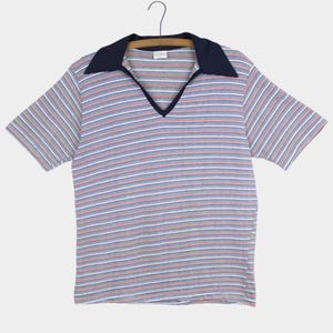 Vintage 70s / 80s Striped Collared Shirt // Retro 909 Collection Men&#39;s Short Sleeve Cutaway Collar Casual Shirt Size Medium