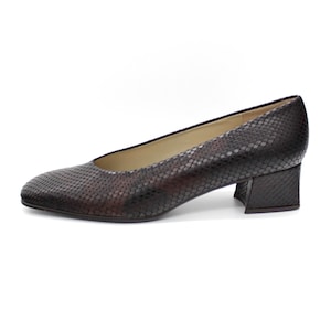 Vintage 90s Etienne Aigner Chunky Snakeskin Leather Pumps - US Size 7.5 // Retro 1990s Faux Snakeskin Short Block Heels