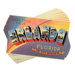 Cartes postales d'Orlando style vintage (neufs) - paquet de 1, 3 ou 5 | Retro 4 x 6" Salutations de Floride Reproduction de cartes, invitations, cadeaux