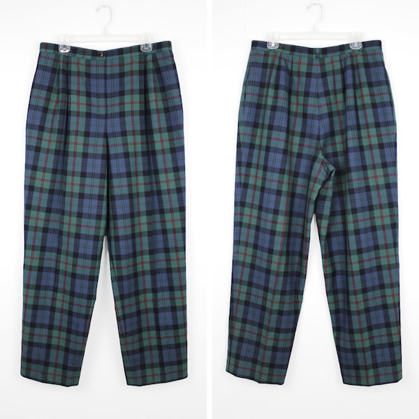 Vintage 80s / 90s Harve Benard Plaid Wool Trousers - Size 16  ///  Retro High Waist Plus Size Tartan Pants with Pockets