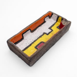 Vintage MCM Aldo Londi for Bitossi Ceramic Ashtray - Made in Italy // Rare Mid Century Raymor Geometric Color Block Collectible Decor