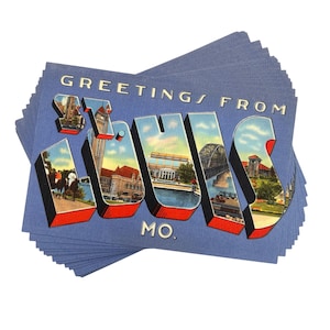 Cartoline di St. Louis in stile vintage (nuove) - Confezione da 1, 3 o 5 / Riproduzione di cartoline ricordo retrò 4x6" di auguri dal Missouri, inviti