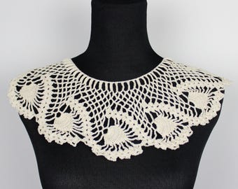 Vintage Handmade Crochet Lace Bib Collar - 2 Available // Retro Hand Knit RBG Style Grandmacore Doily Collar