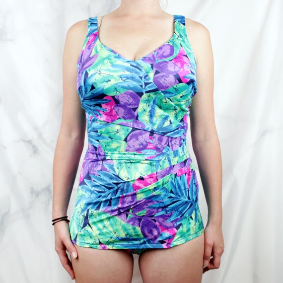 Vintage 80s / 90s Floral One Piece Swimsuit  /// … - image 2