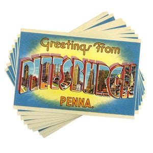 Vintage Style Pittsburgh Postkarte (Neu) - 1, 3 oder 5er Postkarten | "Retro 4x6 ""Greetings from Pennsylvania Souvenir Reproduktion Karten, Einladungen."