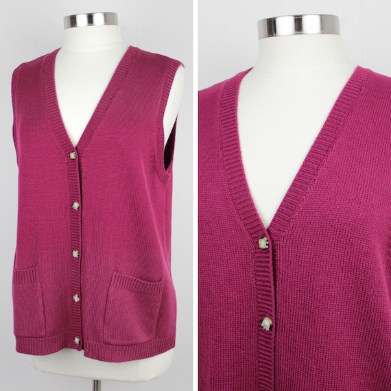 Vintage 90s Maroon Sweater Vest with Pockets  ///… - image 1