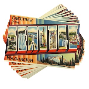 Cartes postales de Seattle de style vintage (neufs) - paquet de 1, 3 ou 5 | Retro 4 x 6" Greetings from Washington Reproduction de cartes souvenir, faire-part
