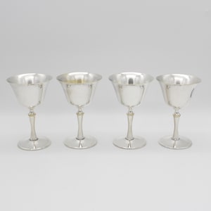 Vintage El De Uberti Silverplate 5&quot; Goblets (4) - Made in Italy // Retro 4oz Silver Wine Glasses, Drinkware, Barware