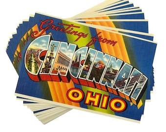 Vintage Style Cincinnati Postcard (New) - Choose Your Quantity | Retro 4x6&quot; Greetings from Ohio Souvenir Cards, Invitations, Gifts