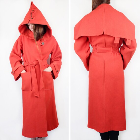 Vintage 60s Belted Hooded Coat * w/ pockets * | Re