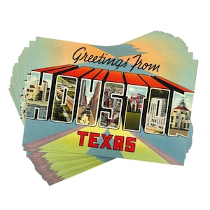 Postales vintage de Houston (nuevas) - Paquete de 1, 3 o 5 / Reproducciones retro de 4x6" de saludos de Texas, tarjetas de recuerdo, invitaciones y regalos