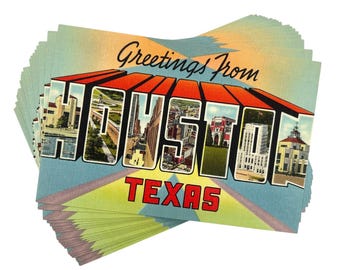Vintage Style Houston Postcards (New) - Choose Your Quantity | Retro 4x6&quot; Greetings from Texas Souvenir Cards, Invitations, Gifts