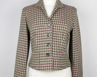 Vintage 90s Houndstooth Wool Blazer with Pockets // Retro Jones New York Petite Fitted Cropped Tweed Suit Jacket, Light Jacket