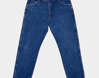 Vintage Wrangler Jeans 40x30 • Dark Wash Straight Leg Denim • 100% Cotton Made in Mexico of USA Fabric • Men’s Workwear Vintage Blue Jeans