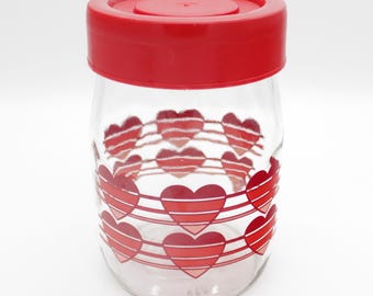 Vintage Carlton Glass Heart Canister Jar • 1 Liter Red Storage Container with Lid
