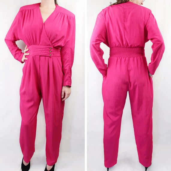 Vintage 80s Hot Pink Jumpsuit * w/ pockets * | Ret