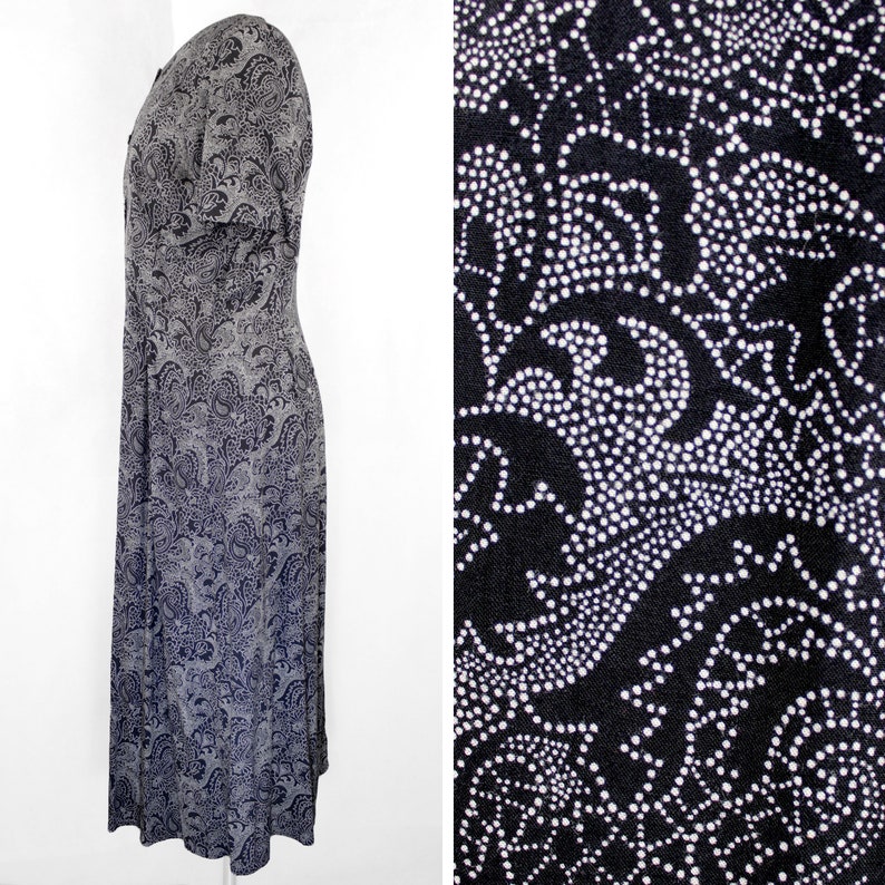 Vintage 90s Norton McNaughton Dotted Paisley Maxi Dress Retro 1990s Petite Navy Blue Polka Dot House Dress