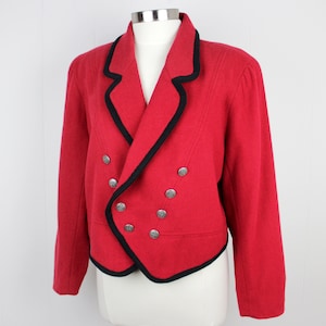 Vintage 80er / 90er Jahre Vintage Military Style Wolljacke // Retro Liz Claidose Rot Plus Size Zweireihige Bolerojacke, kurzer Cabochon