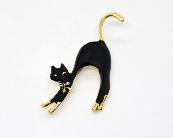 Vintage 80s Black Cat Brooch Pin -- Choose Your Q… - image 1