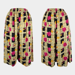 Vintage 90s High Waist Floral Gauchos // Retro High Rise Tropical Abstract Print Maximalist Loungewear Capris