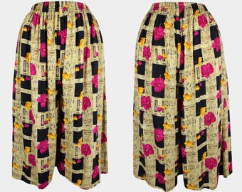 Gauchos floreali a vita alta vintage anni '90 // Capris da salotto massimalisti con stampa astratta tropicale a vita alta retrò